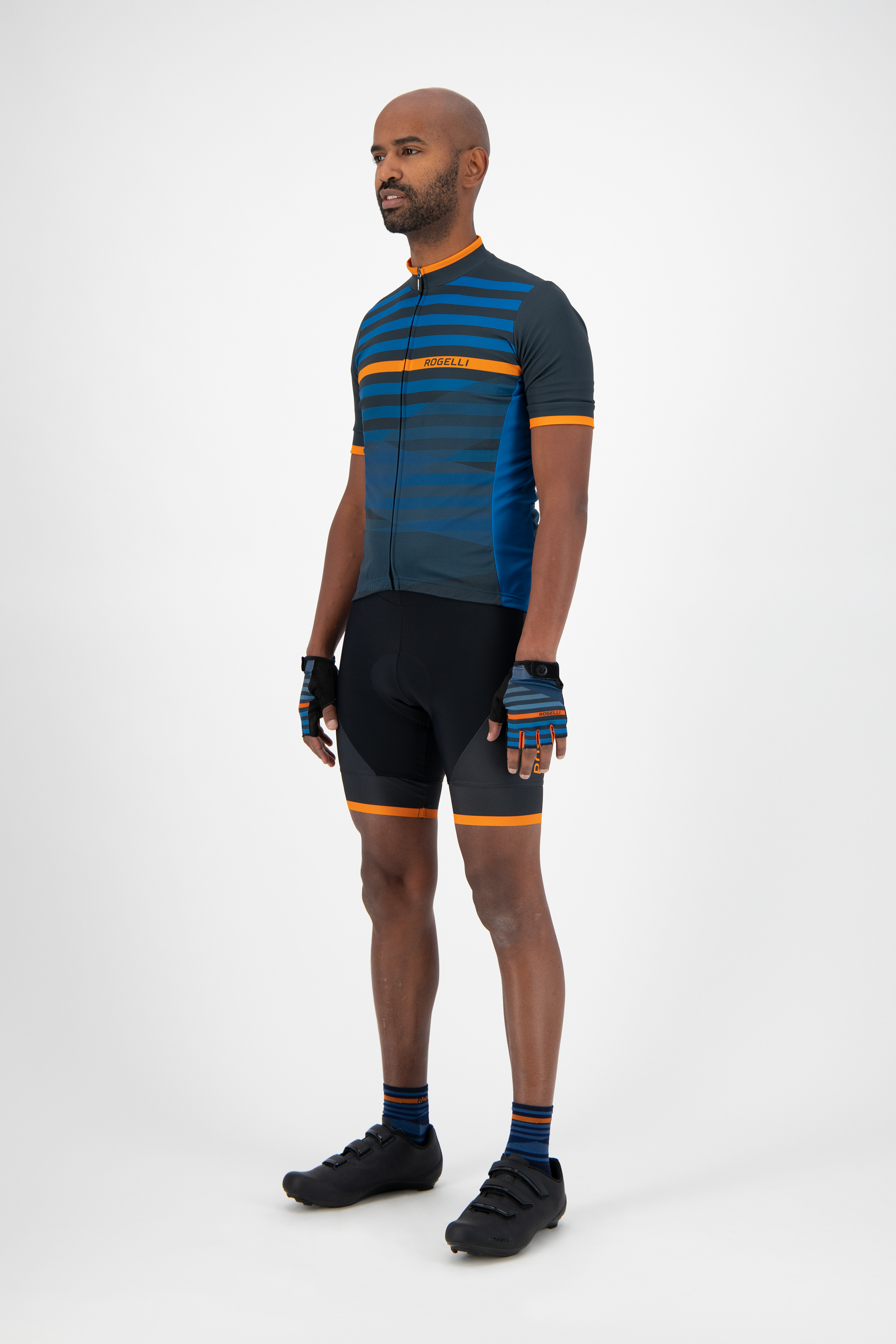 Heren fietsshirt KM Stripe Blauw/oranje