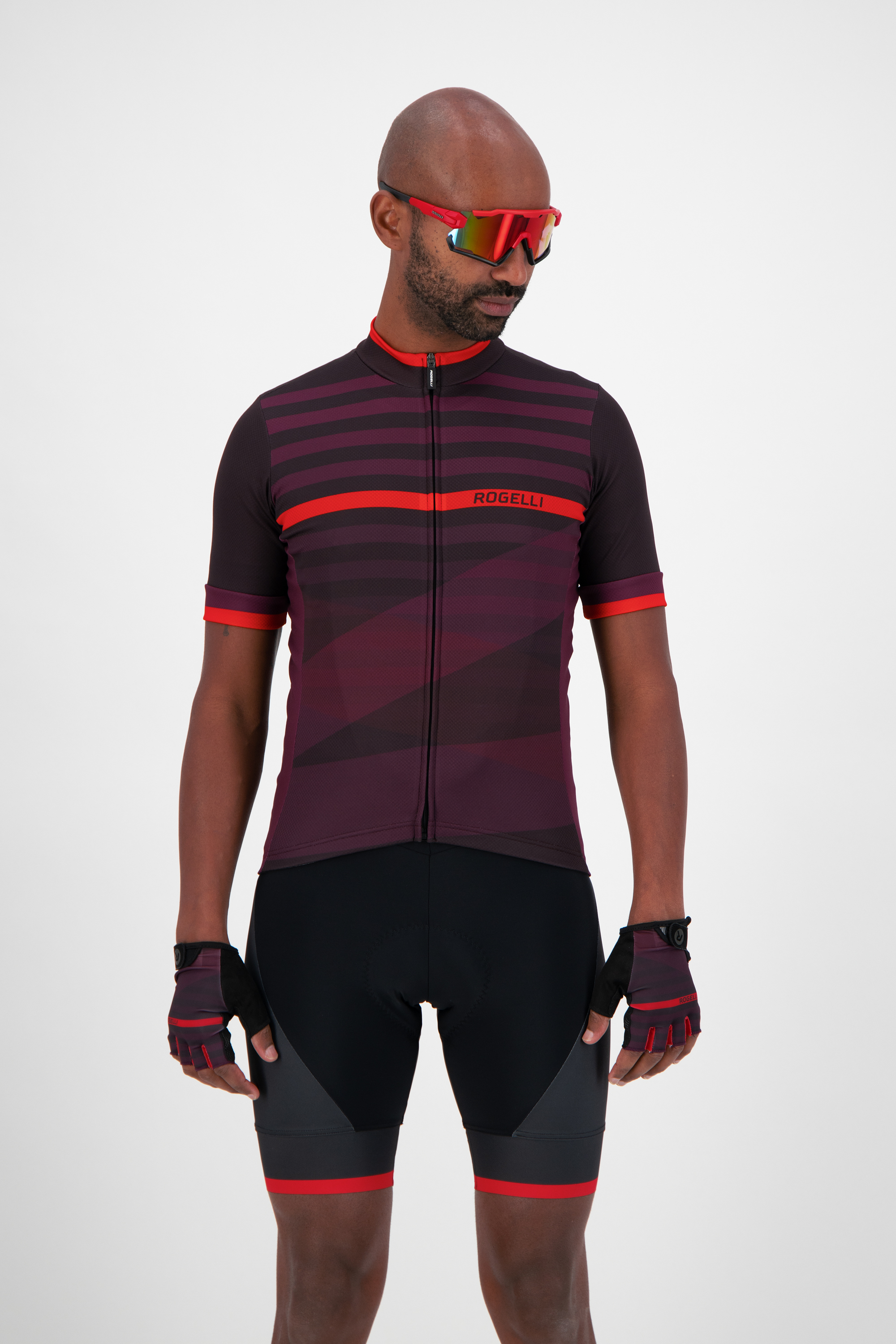 Heren fietsshirt KM Stripe Bordeaux/rood/purper