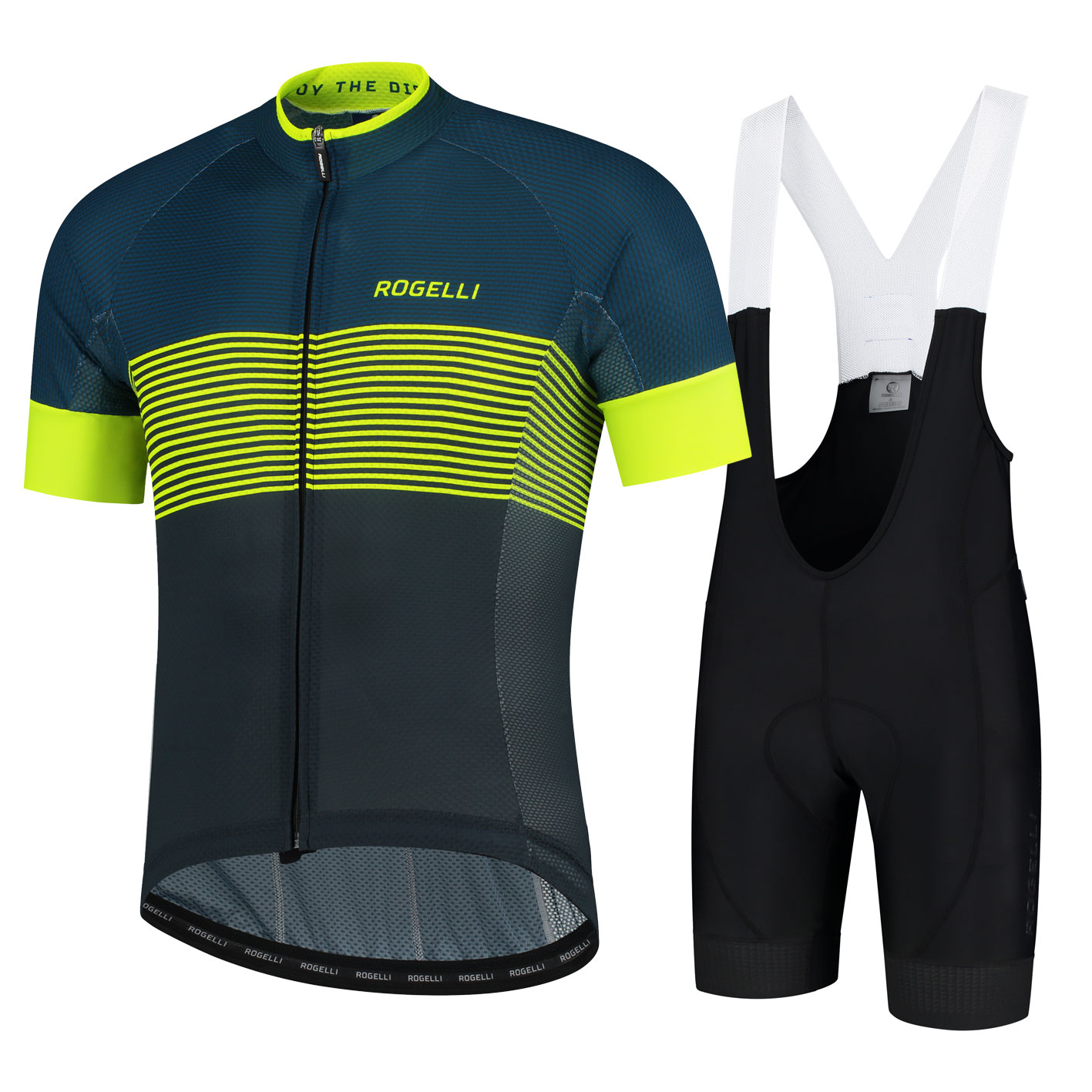 Heren fietsset Boost shirt en Flex broek Blauw/fluor/geel