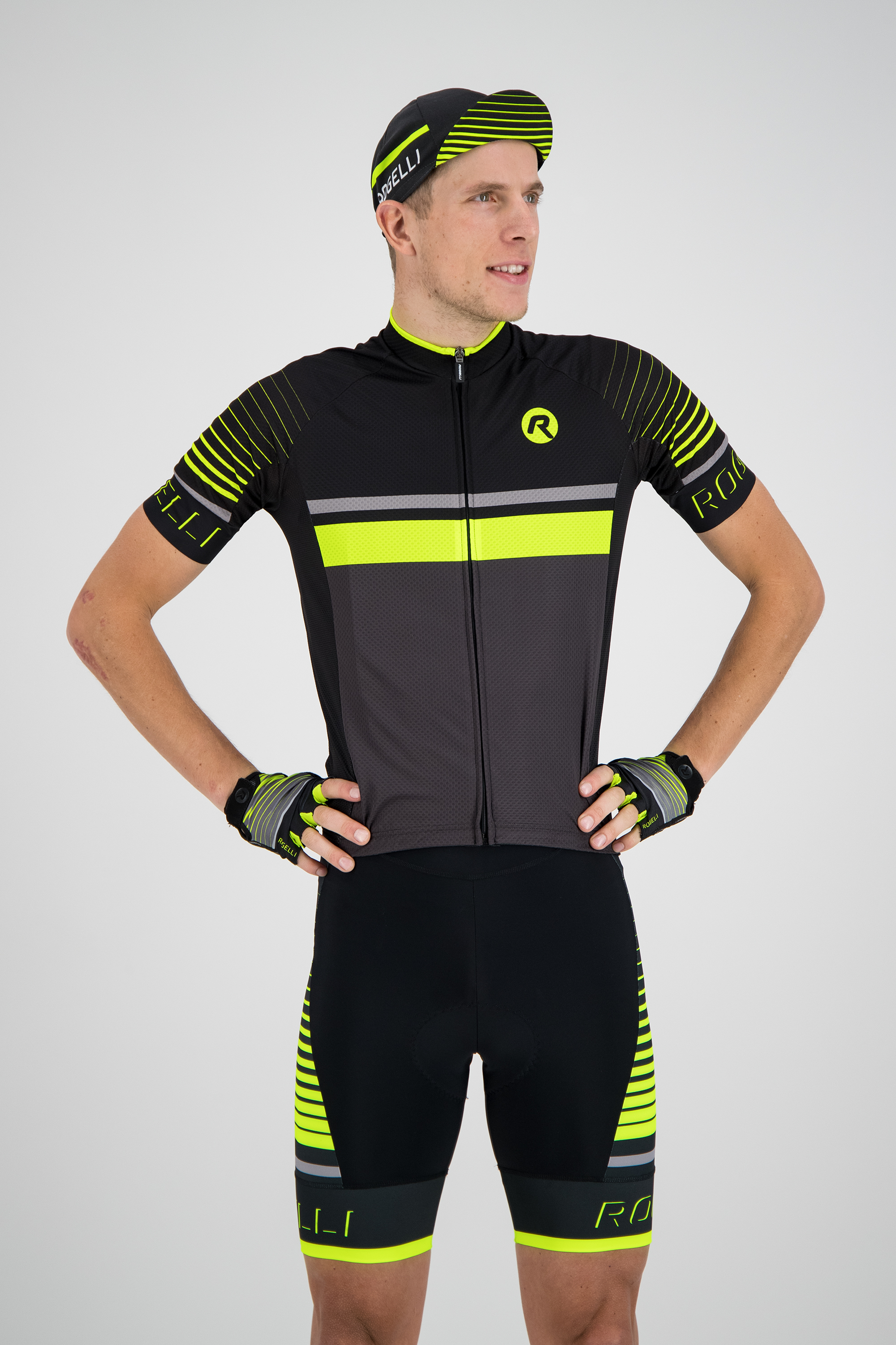 Heren Zomer fietsset Hero shirt + Hero broek Grijs/zwart/fluor