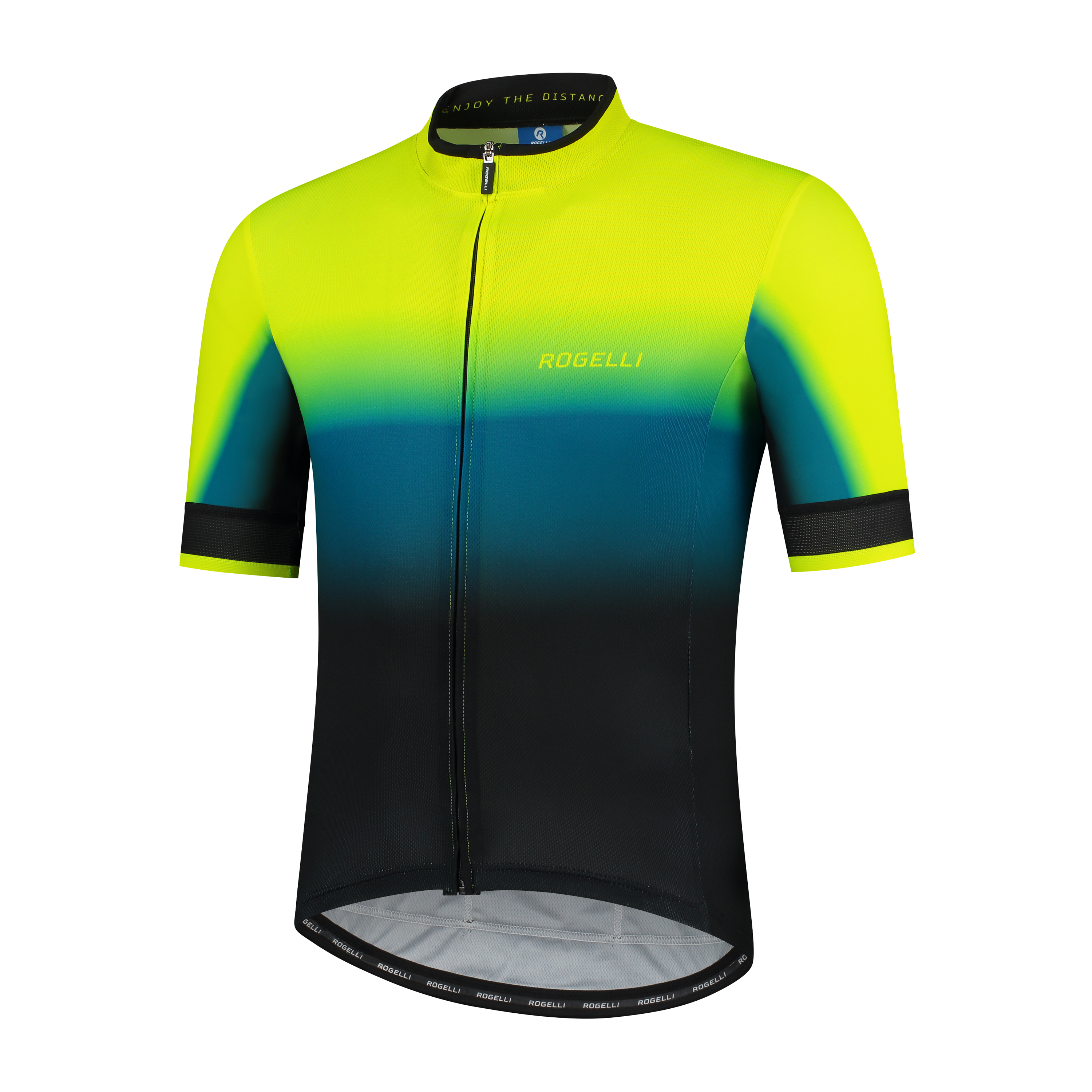 3 Delig Kinder fietsset Horizon shirt KM Blauw/fluor geel+ Basic KB Zwart/Sokken