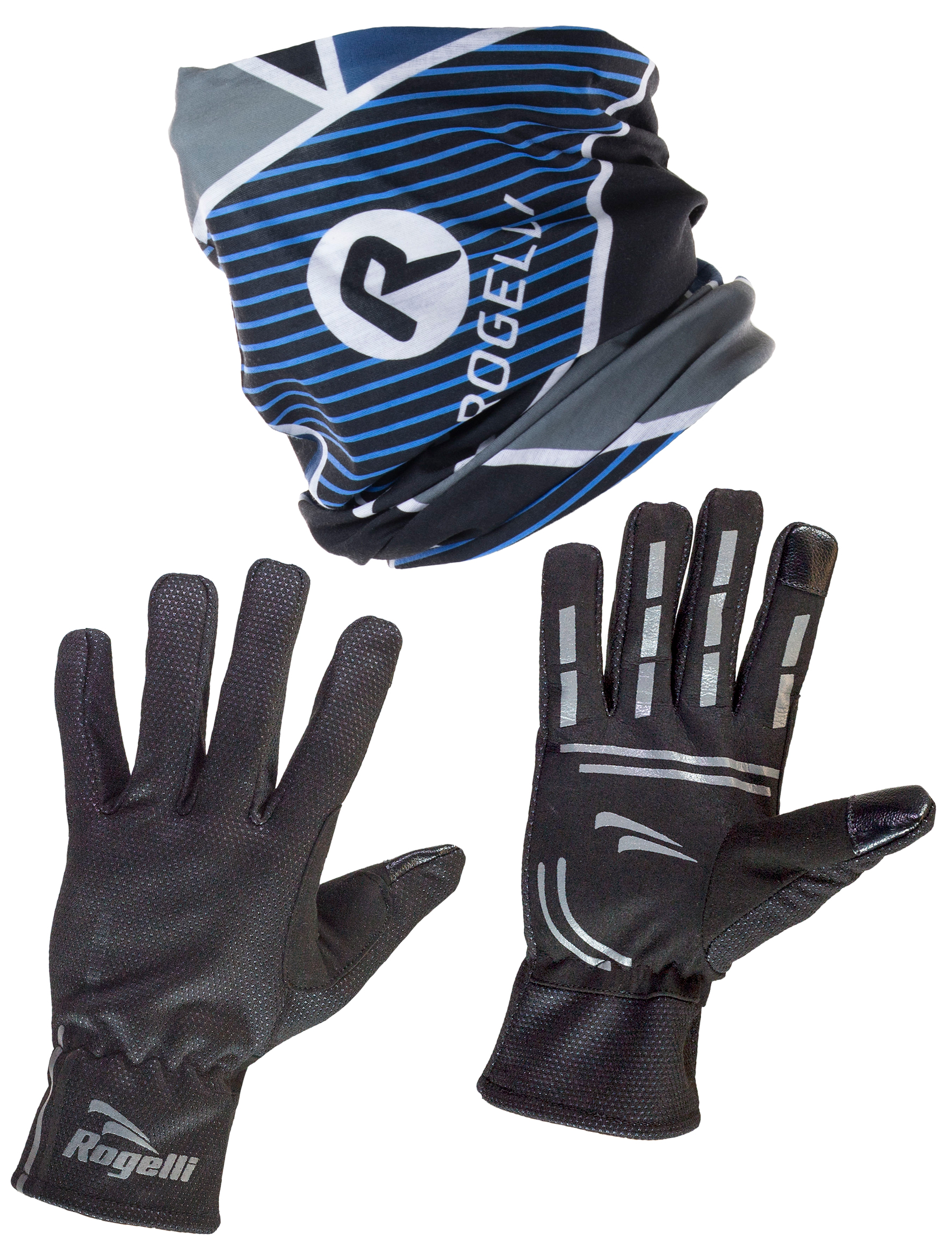 2 Delig setje Angoon Handschoenen en Scarf Blauw/zwart/grijs