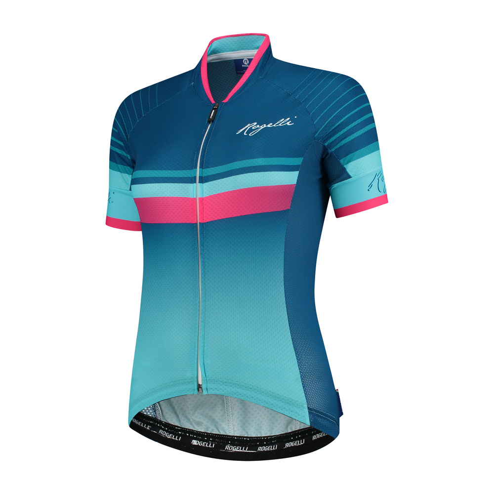 Dames fietsshirt KM Impress Blauw/roze