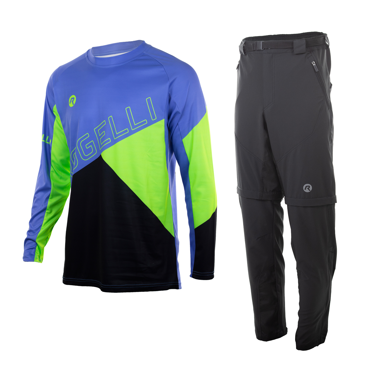 2 Delig MTB set Adventure LM shirt + Defender lange broek Blauw/zwart/groen