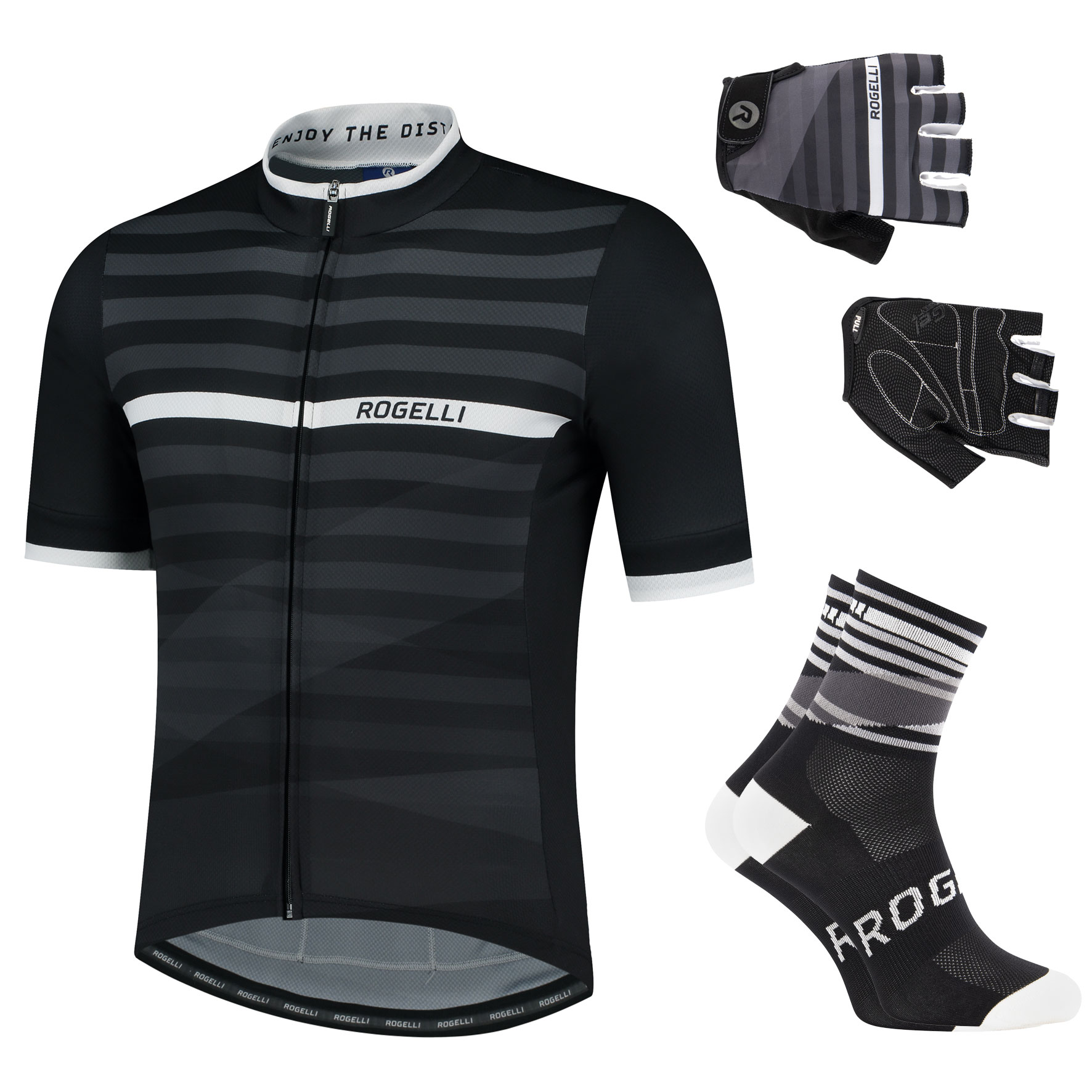 Heren fietsset Stripe shirt handschoenen en sokken Zwart/wit
