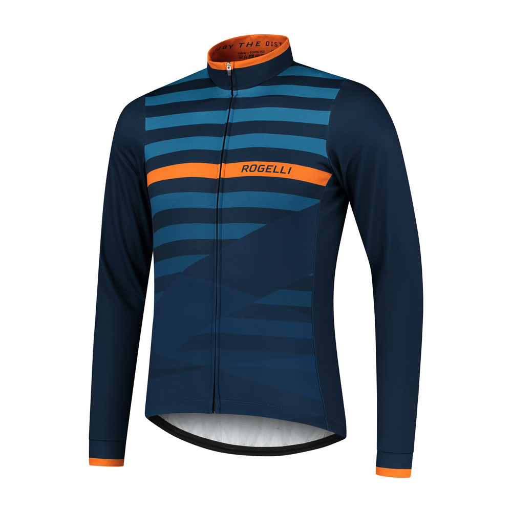 Heren fietsshirt Stripe Lange mouwen Blauw/oranje