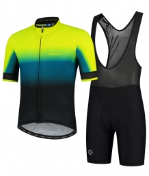2 Delig Kinder fiets set Horizon shirt KM Blauw/fluor+basic broek