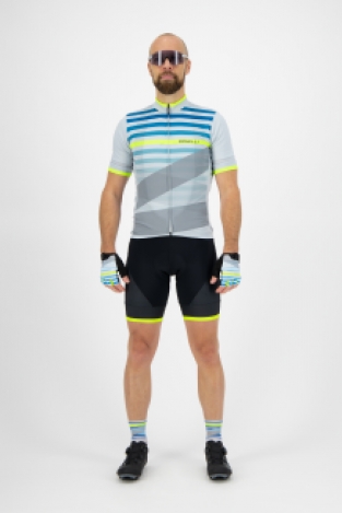 Stripe fietsshirt Km Grijs/fluor/groen