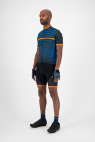 Stripe fietsshirt KM Blauw/oranje