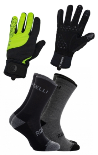 2 Delig set Strom handschoenen en Wool sokken Zwart/fluor