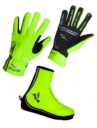 Angoon winter handschoenen + Aspetto overschoenen Fluor geel