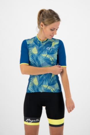 Dames fietsshirt Leaf Turqoise/geel