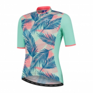 Dames fietsshirt Leaf Mint/coral