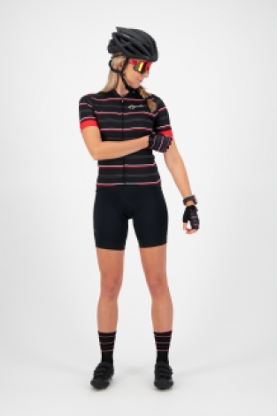 Dames fietsshirt Stripe Zwart/rood