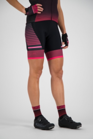 Dames fietsbroek Impress Zwart/bordeuax/roze