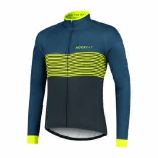 Heren fietsshirt Boost Lange mouwen Blauw/fluor