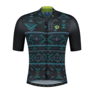 Aztec Fietsshirt Heren Zwart/Lime/Blauw